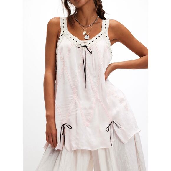 Free People Tops - Free People Locked In Love Tunic Bows Ribbon Sweet Pink Combo S